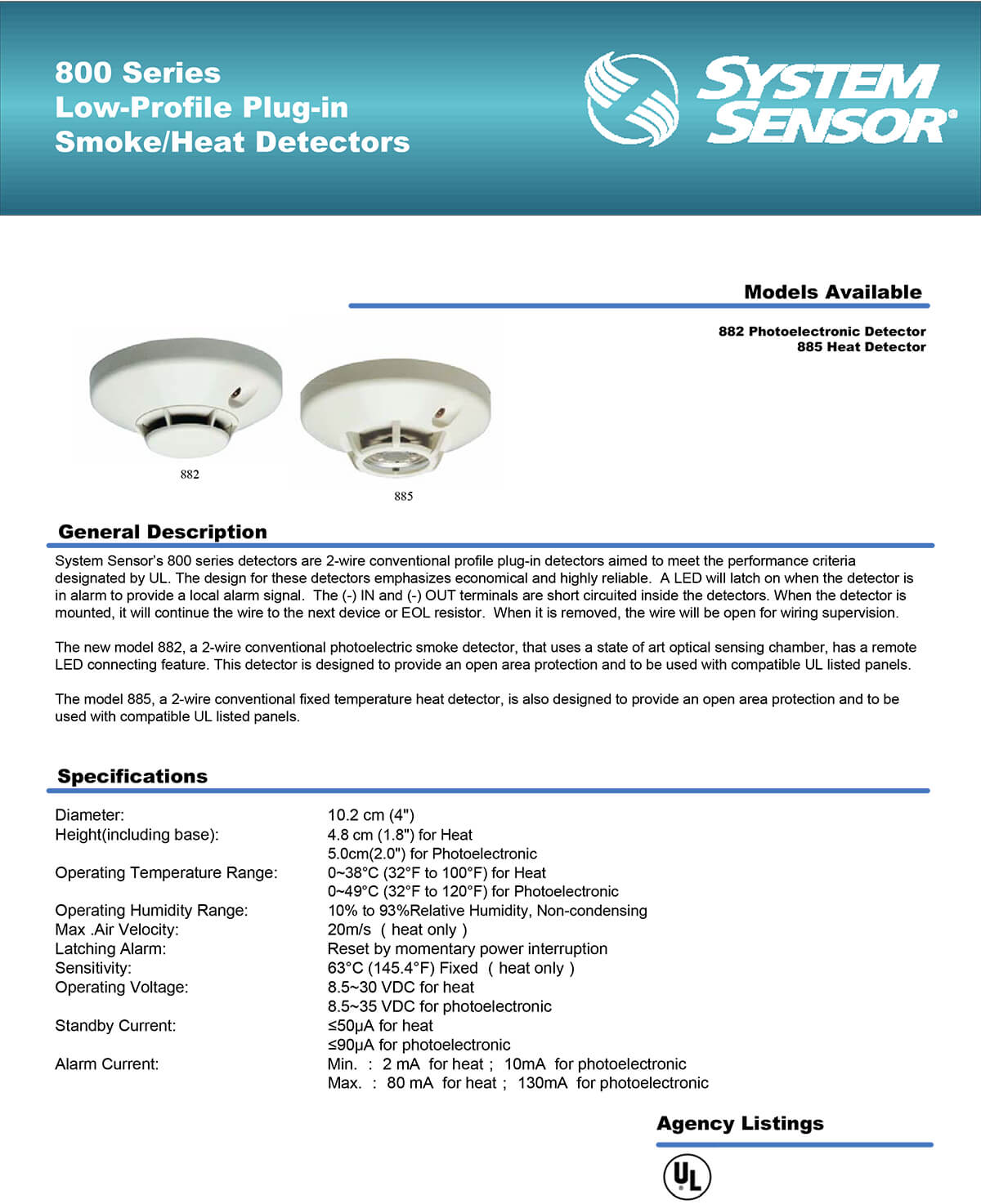 Low-Profile Plug-in Smoke/Heat Detector 800 Series | All Firealarm